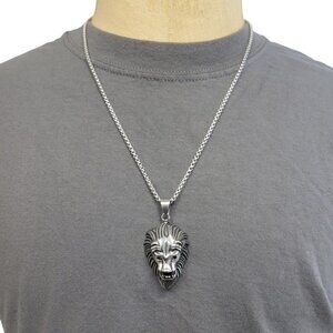 Legacy for MEN by Simone Lion Head Pendant. Stainless Steel 24"